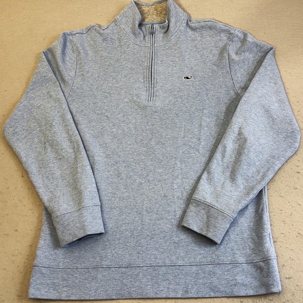Vineyard Vines Pullover Mens M Blue Performance 1/4 Zip Heathered Logo Preppy